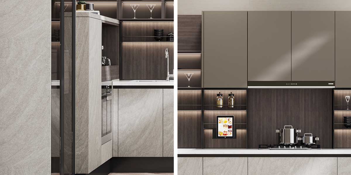 Gray Kitchen Cabinets with Laminate and Melamine Door