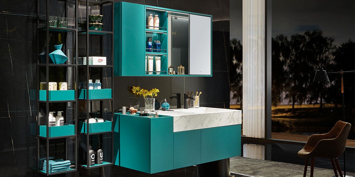 handleless green bathroom vanity