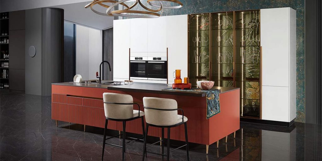 red and white kitchen cabinets