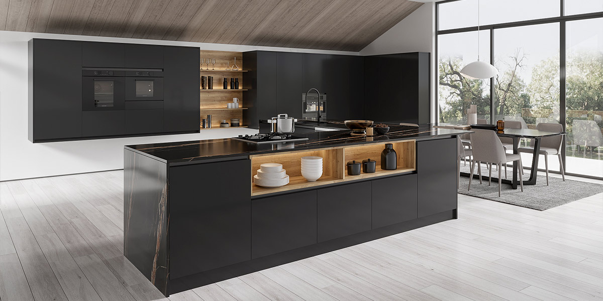 Modern Matte Black Kitchen Cabinets OBK22-Dark