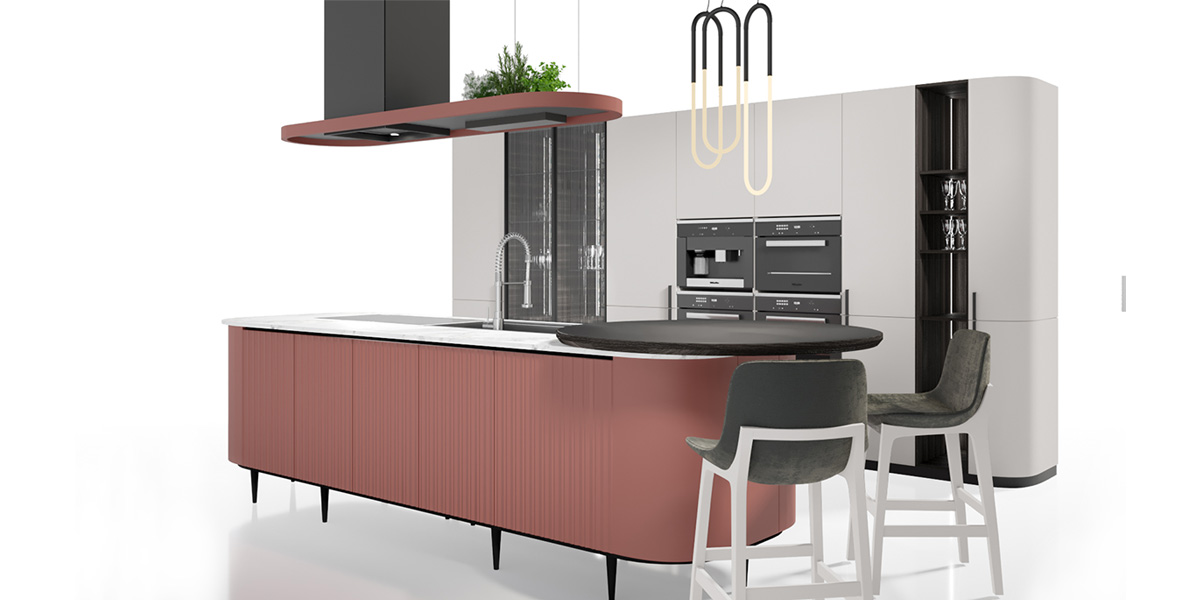 Modern Curved Kitchen Cabinetry with Island | OPPOLIA