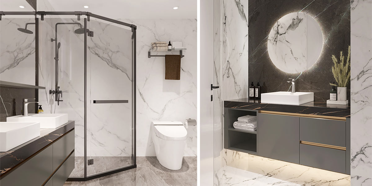 Grey Vanity with Black Countertop