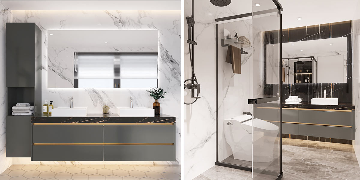 Grey Vanity with Black Countertop