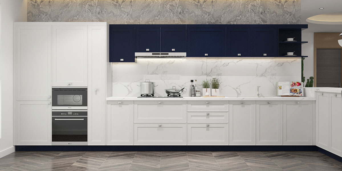 Lacquer Modern Navy Blue Kitchen Cabinets PLCC20017