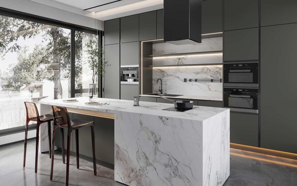 Waterfall Island Kitchen Ideas OPPOLIA waterfall-island-kitchen-ideas-oppolia