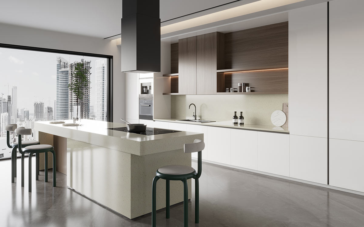 White and Timber Kitchen Cabinets