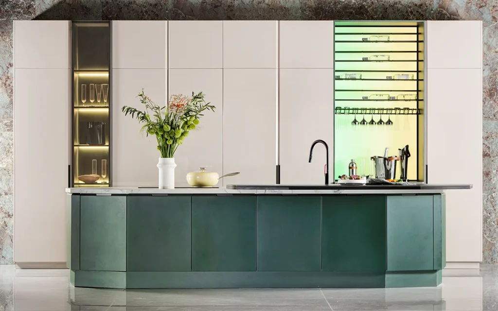 white and green modern designer kitchen