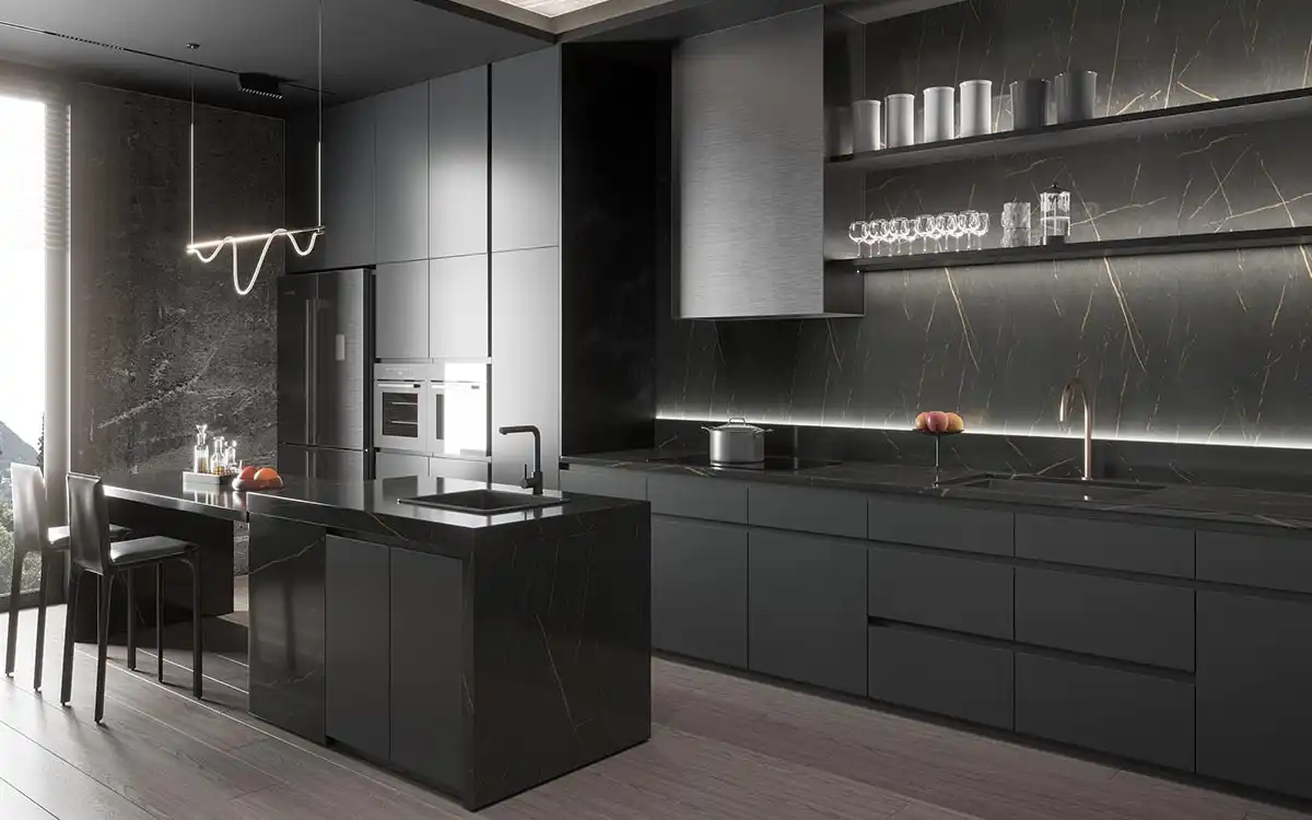 dark grey J pull kitchen