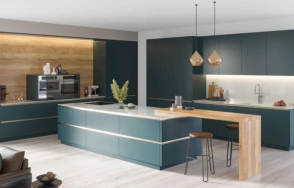 modern blue green kitchen cabinets