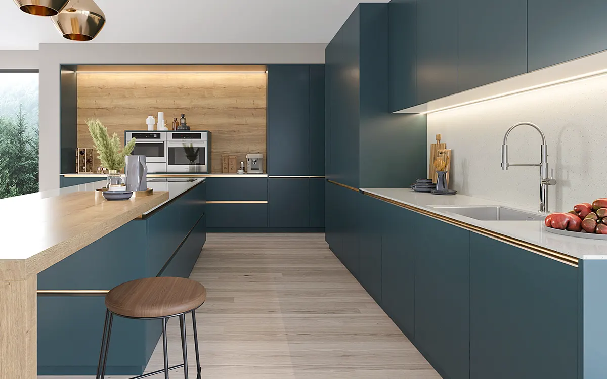 Blue Green Kitchen Cabinets Modern Style OBK23-L10 | OPPOLIA