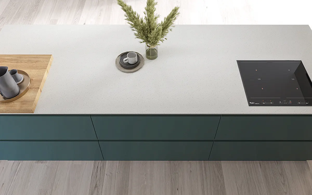 white quartz kitchen island
