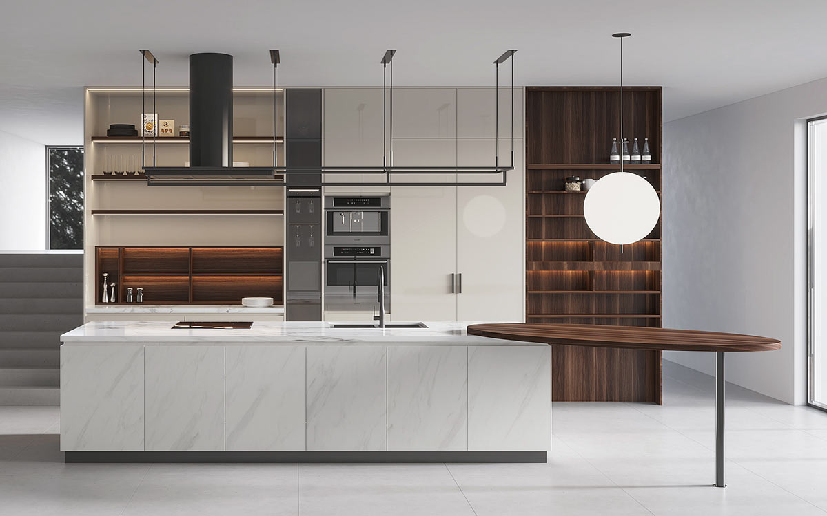 Cream Kitchen Cabinets with White Island