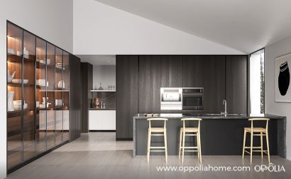 Dark Wood Kitchen Cabinets with Grey Countertop