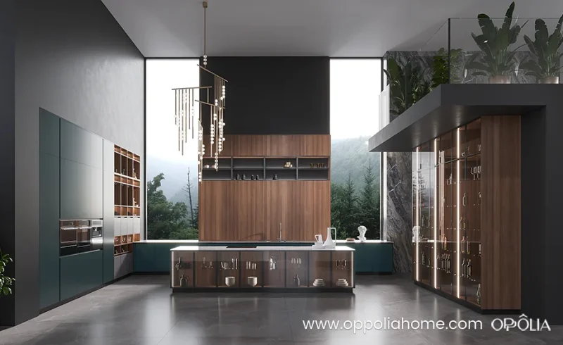 High End Kitchen Cabinets in Greenish Blue