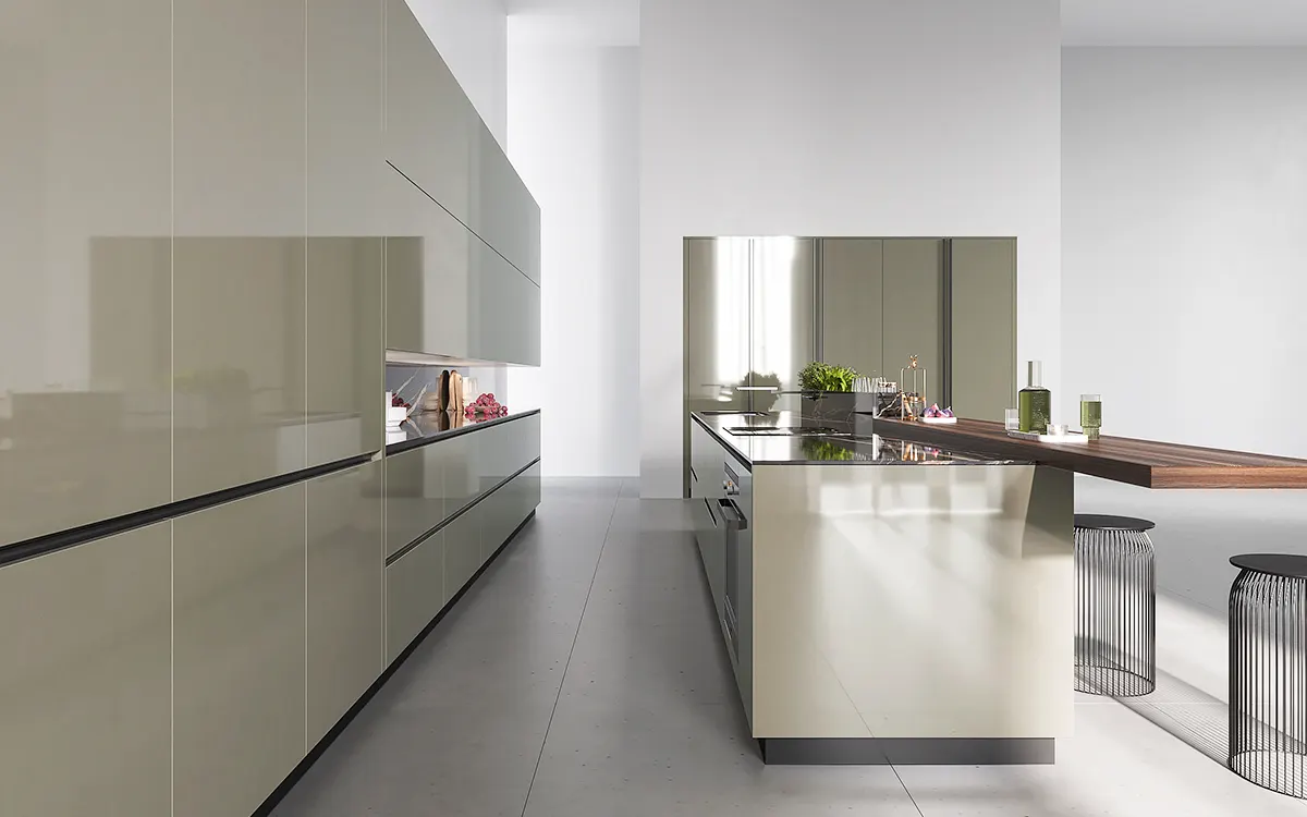 High Gloss Metallic Champagne Kitchen Cabinets