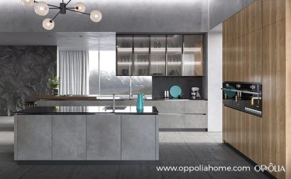 Industrial Kitchen Design with Grey Stone Effect Doors
