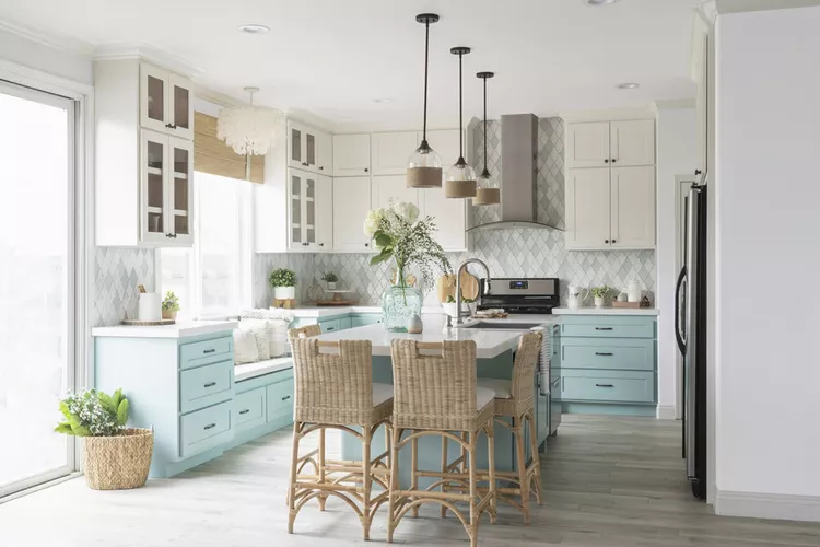 off white and blue coastal kitchen