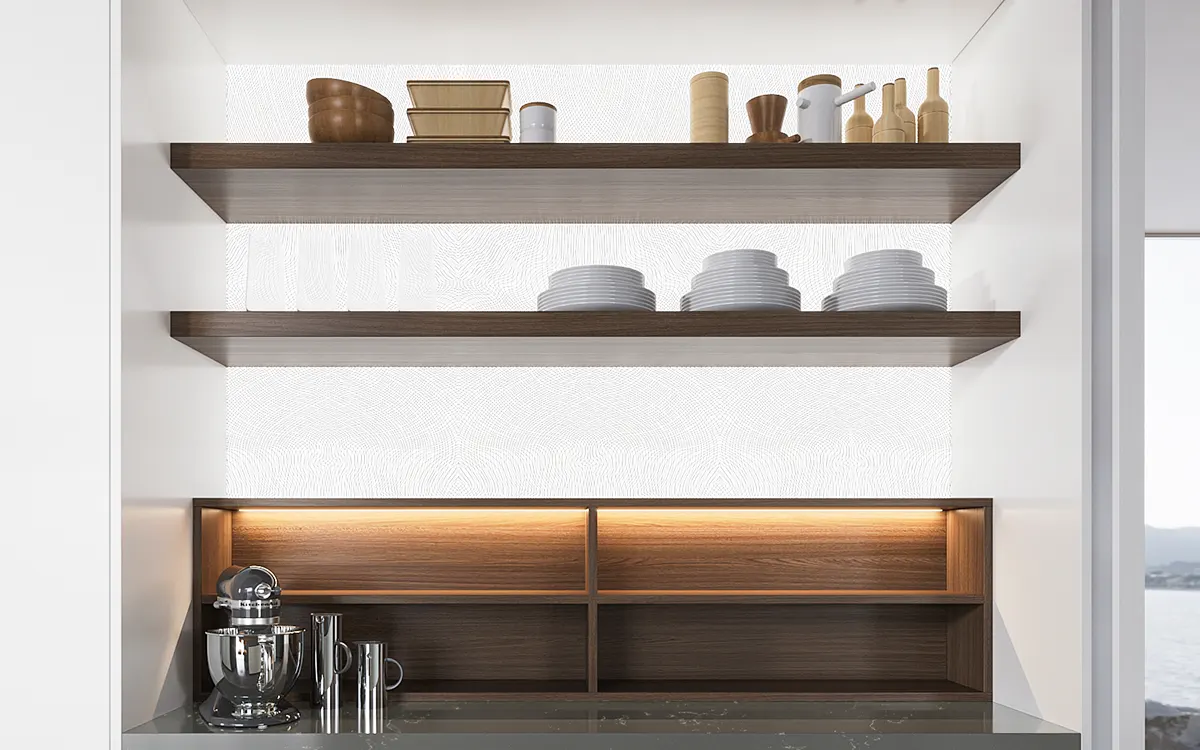 open shelving kitchen