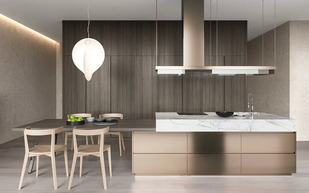 wood and metal effect modern kitchen design