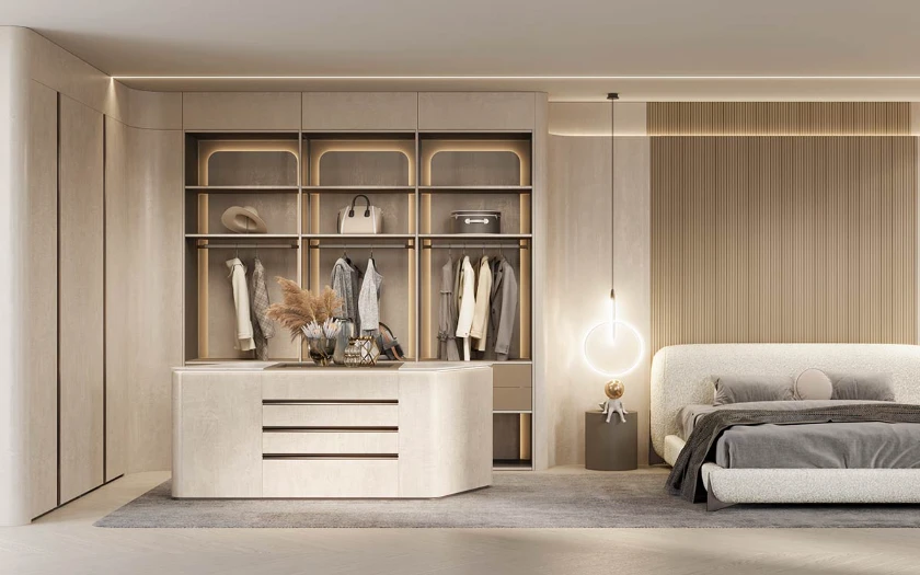 modern cream walk in closet design