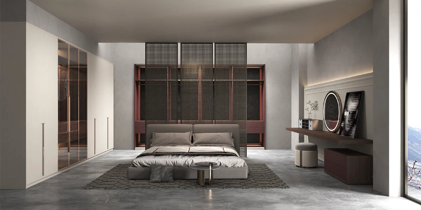modern white wardrobe with metal recessed handles