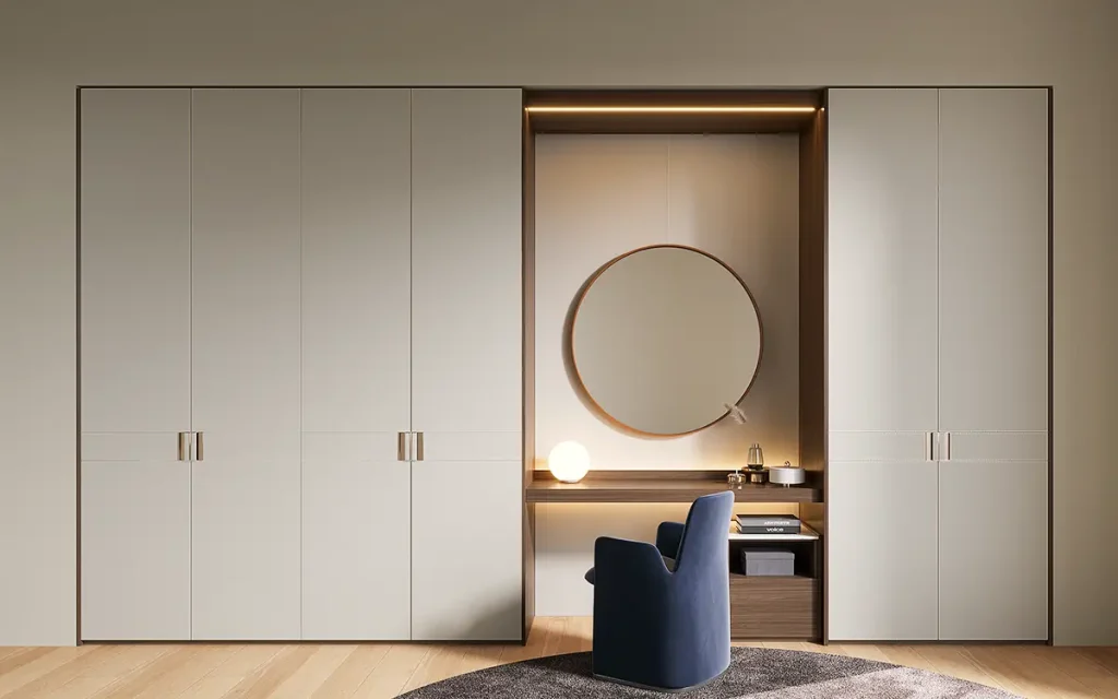 off white wardrobe in leather textured PVC finish