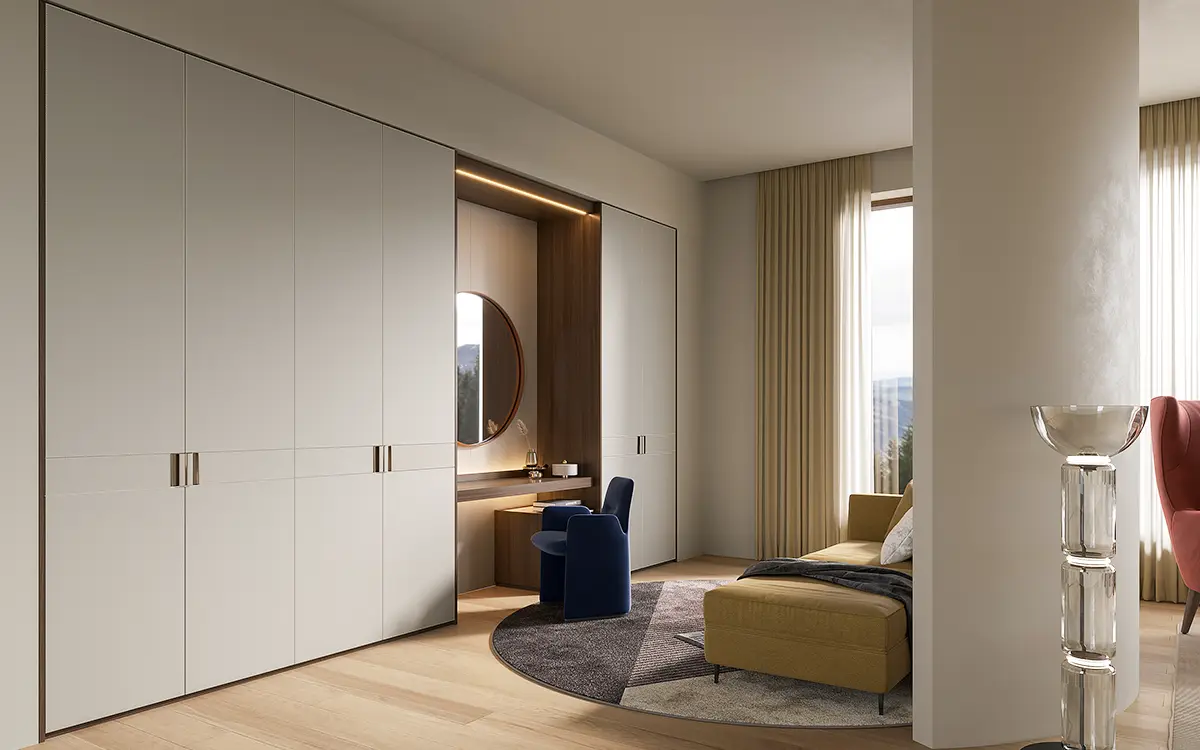 Light Grey Wardrobe in Leather Textured PVC Finish