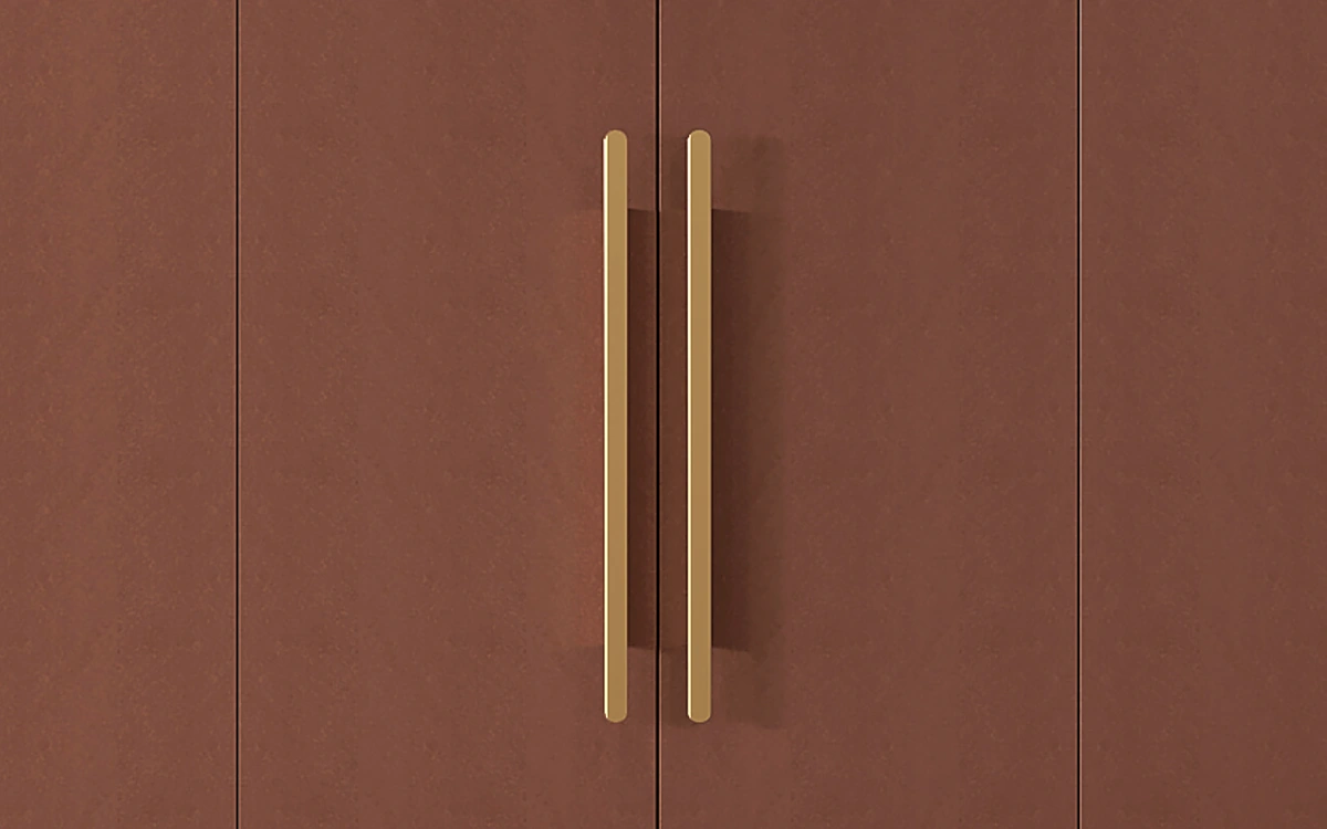 Red Wardrobe with Modern Long Brass Handles
