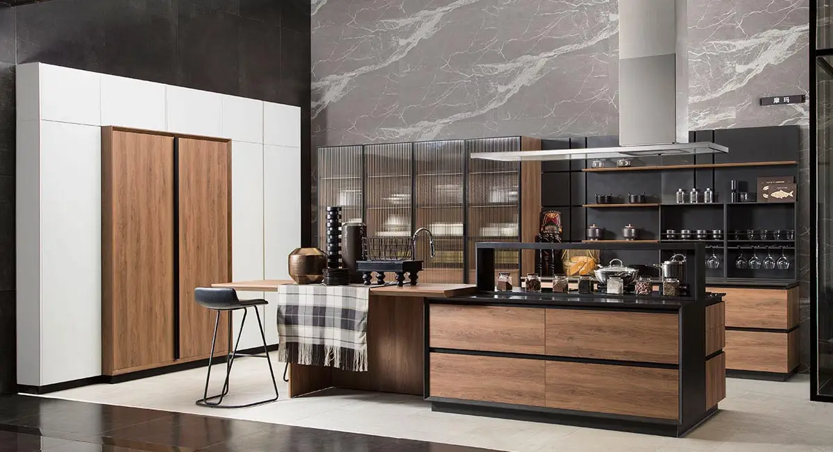 large modern melamine wood kitchen cabinetry