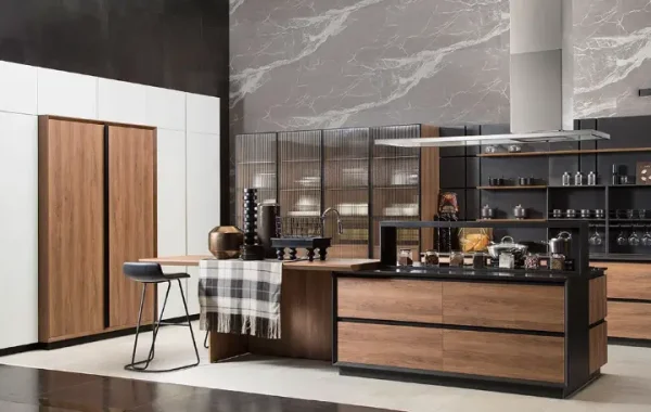 modern handleless wood veneer cabinets