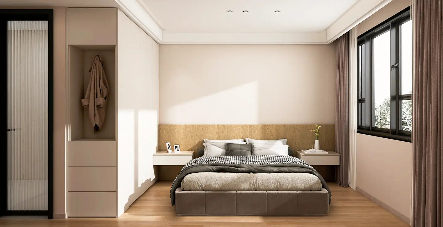minimalist all white fitted bedroom wardrobe 