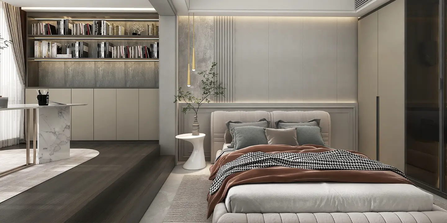 modern bedroom design with home office