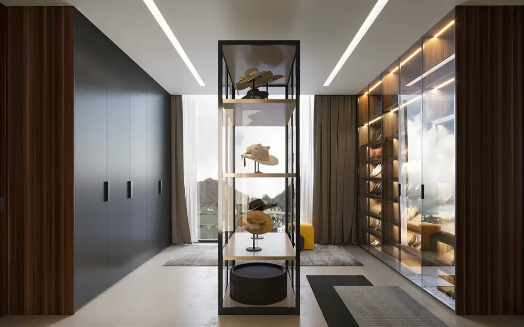 Modern Luxury Closet in Dark Grey and Dark Wood