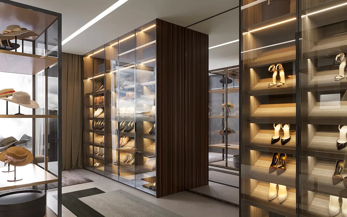 Modern Luxury Closet in Dark Grey and Dark Wood