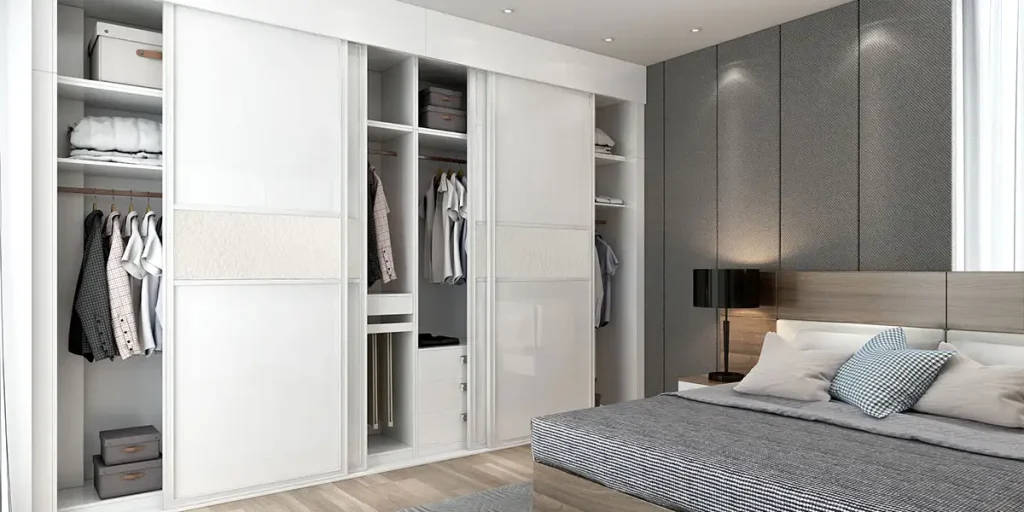 glossy white sliding door wardrobe