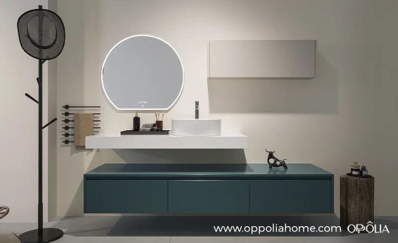 Wall Hung Vanity in Teal Blue Modern Style