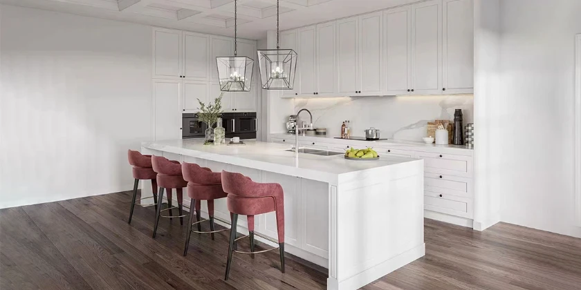 white shaker kitchen cabinets with black pulls