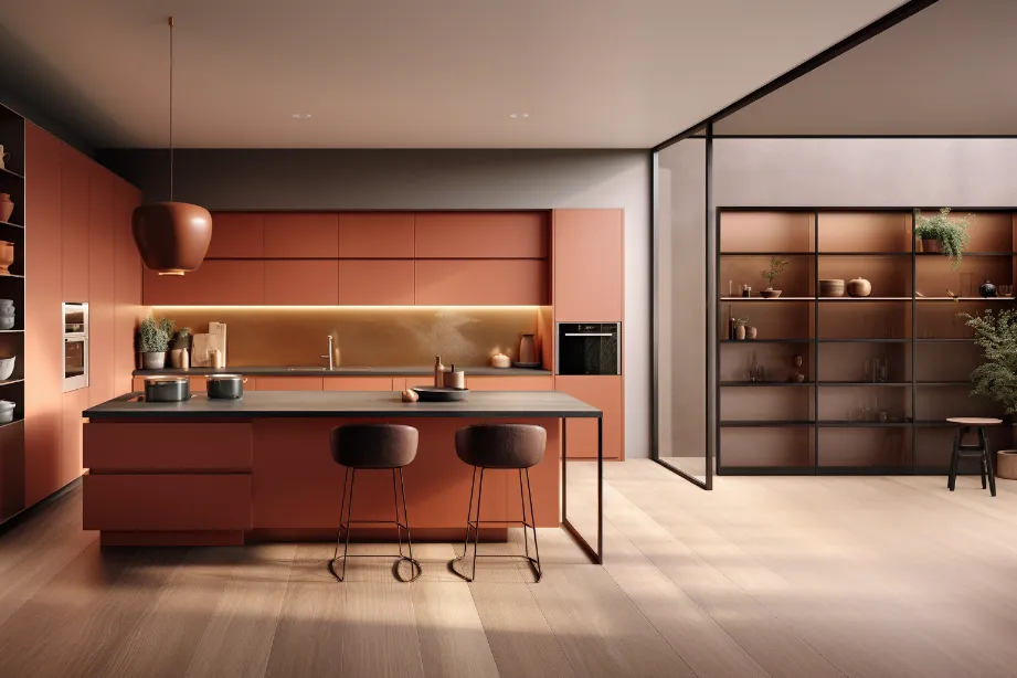 contemporary matt terracotta kitchen design