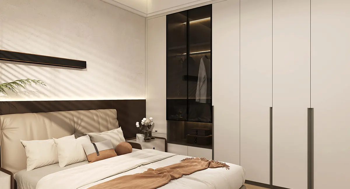modern off white fitted wardrobes with recessed handles