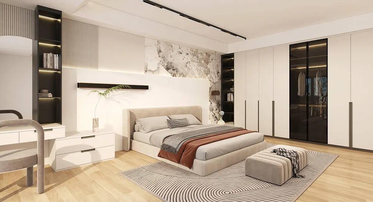 white fitted wardrobes with recessed handles