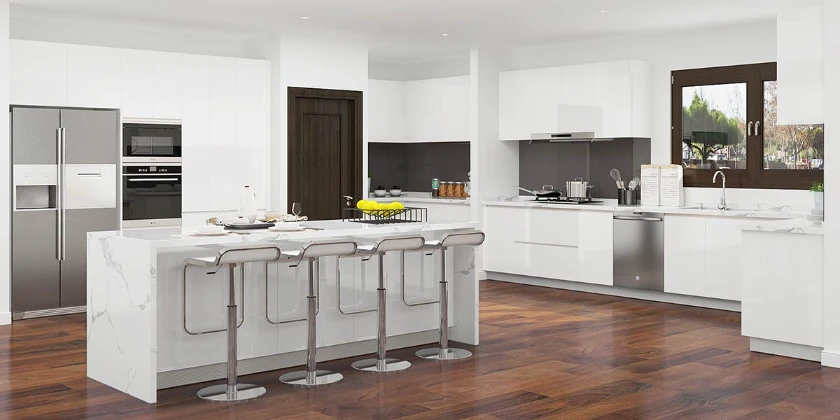 large glossy white kitchen design