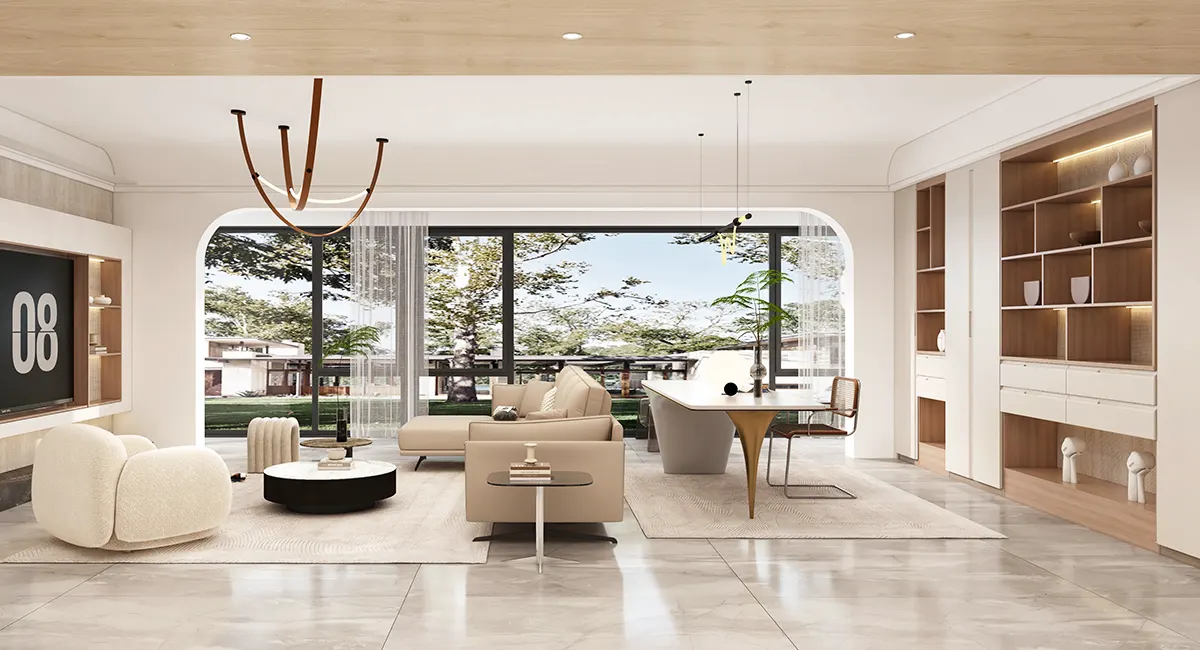 modern white large apartment living room design