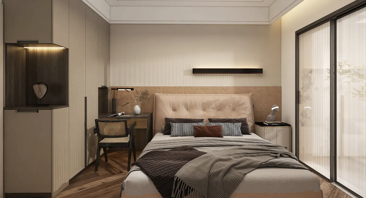 modern wardrobe with recessed handles