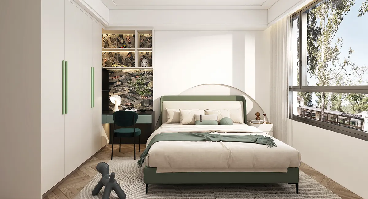 white swing wardrobe with green long handles